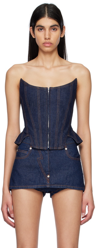 Photo: Pushbutton Navy Cutout Denim Bustier
