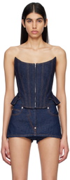 Pushbutton Navy Cutout Denim Bustier