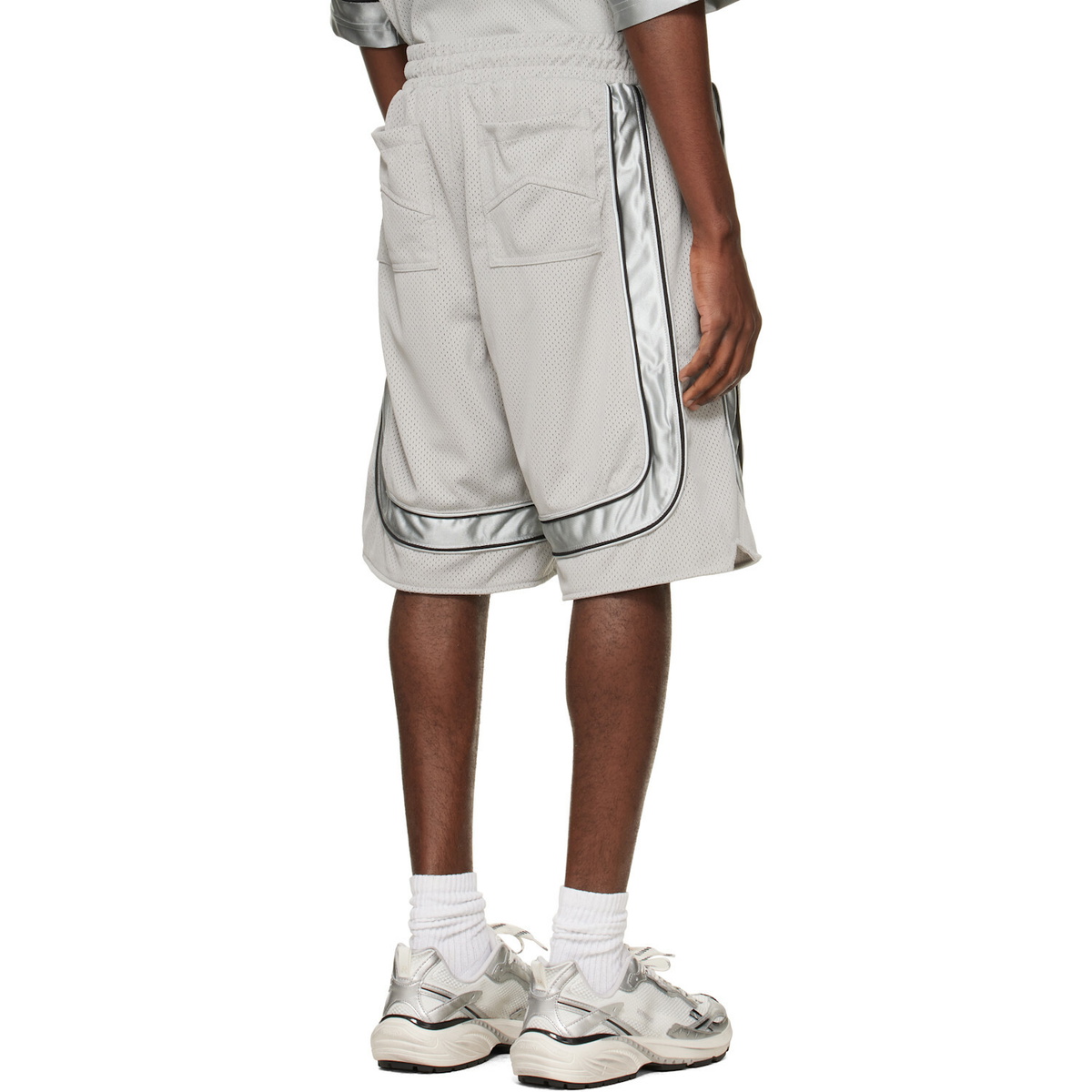 Rhude Gray Baggy Mesh Collegiate Logo Shorts