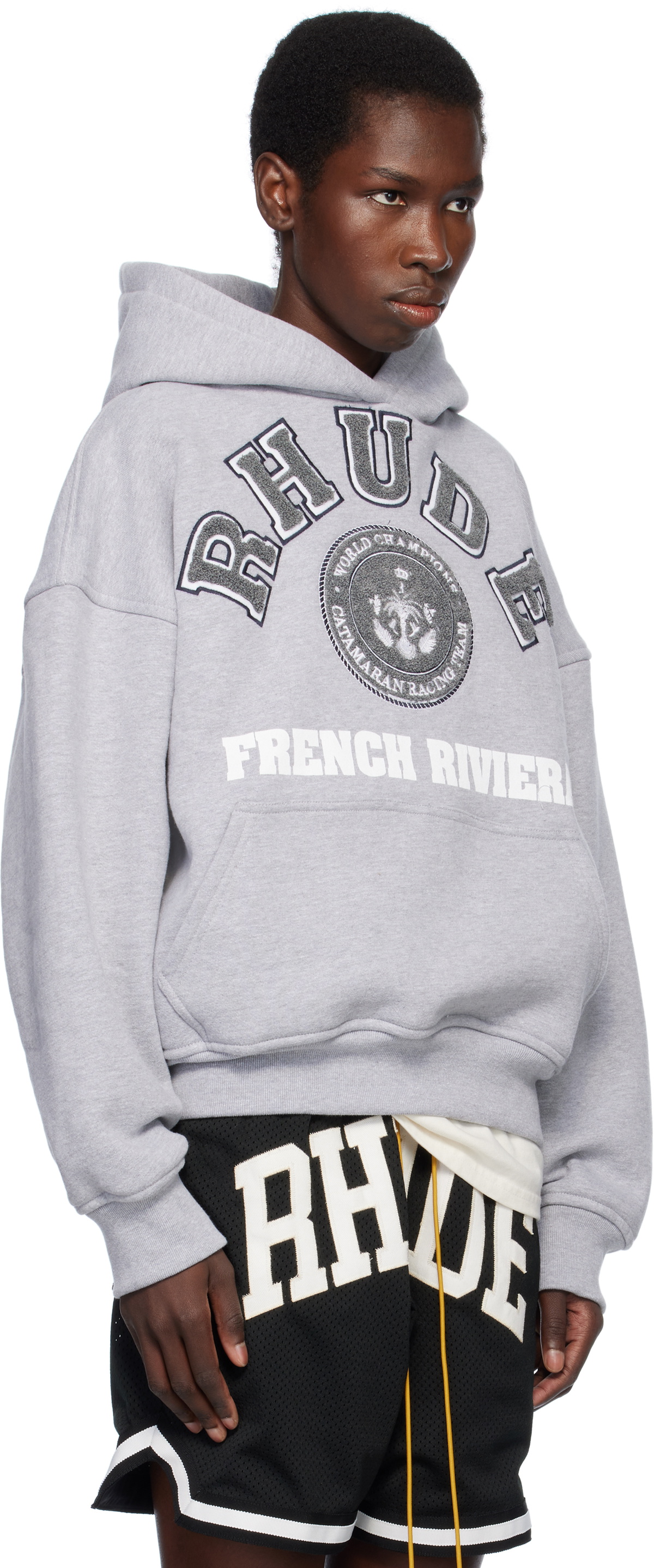 Rhude Gray 'Rhude French Riviera' Patch Hoodie