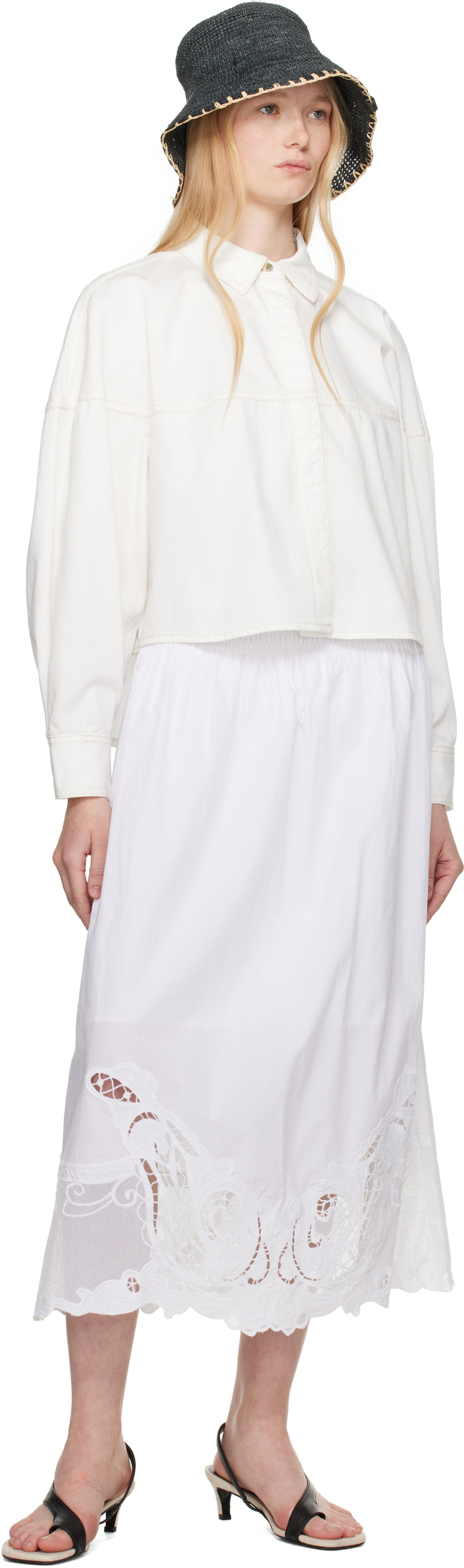 rag & bone White Clem Lace Midi Skirt