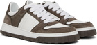 AMI Paris White & Taupe Leather Low Top Walk Sneakers