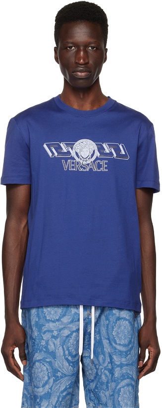 Photo: Versace Blue 'La Greca' T-Shirt
