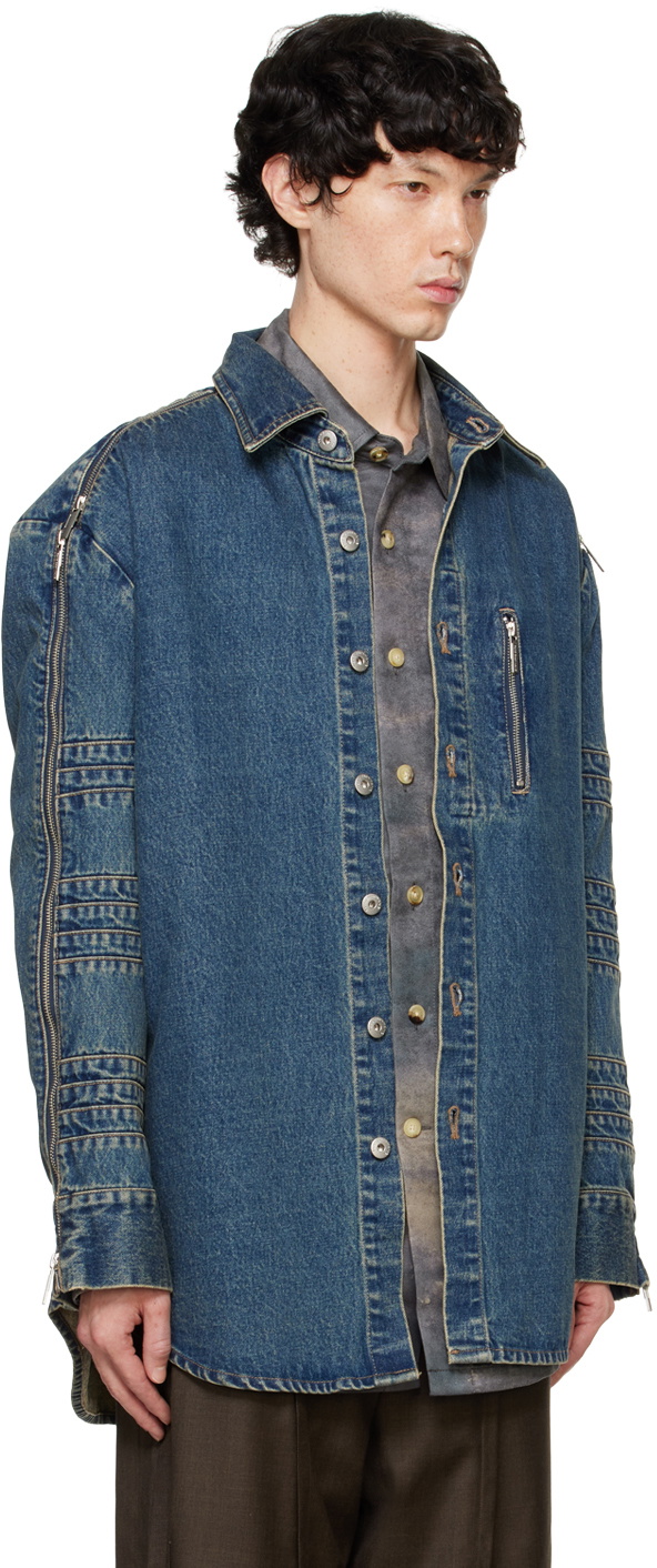 Feng Chen Wang Blue Zip Denim Jacket