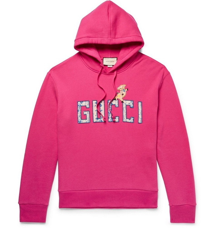 Photo: Gucci - Logo-Appliquéd Loopback Cotton-Jersey Hoodie - Men - Pink