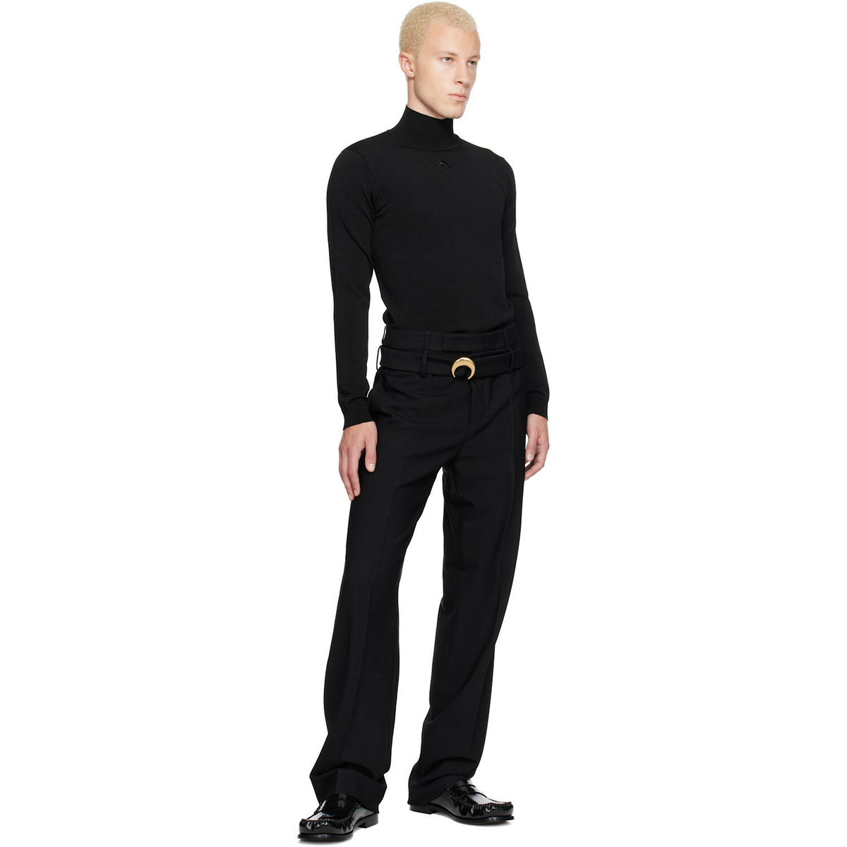 Marine Serre Black Tailored Belted Serge Trousers