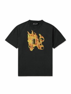 Palm Angels - Burning Monogram Embellished Logo-Print Cotton-Jersey T-Shirt - Black