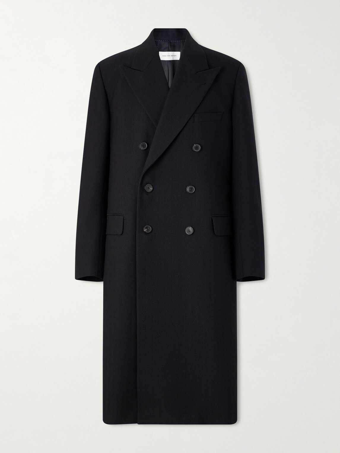 Dries Van Noten - Double-Breasted Herringbone Cotton and Wool-Blend Coat - Black