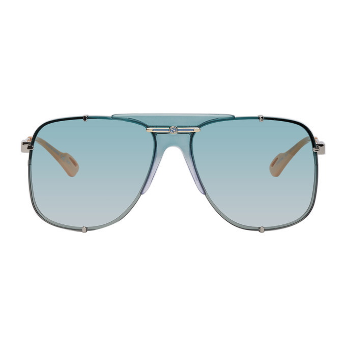 Photo: Gucci Silver and Blue Bold Bridge Sunglasses