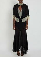 DE LA Vali Cielo Lace-trimmed Chiffon Cape and Maxi Dress Black