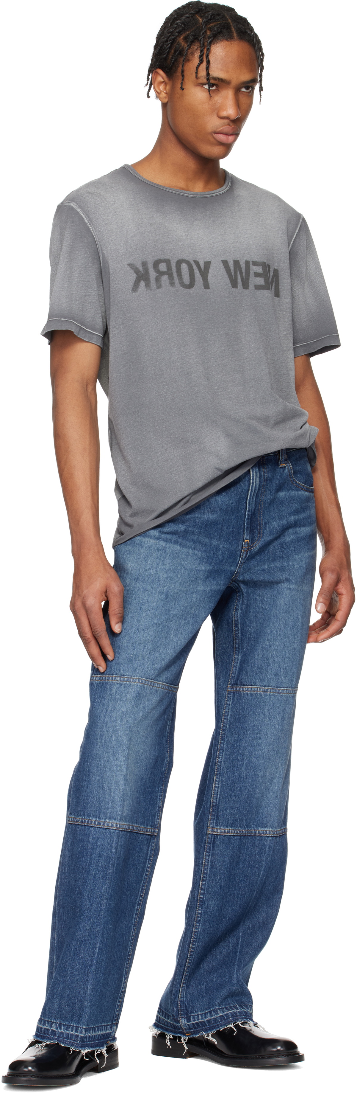Helmut Lang Gray Garment-Dyed 'New York' T-shirt
