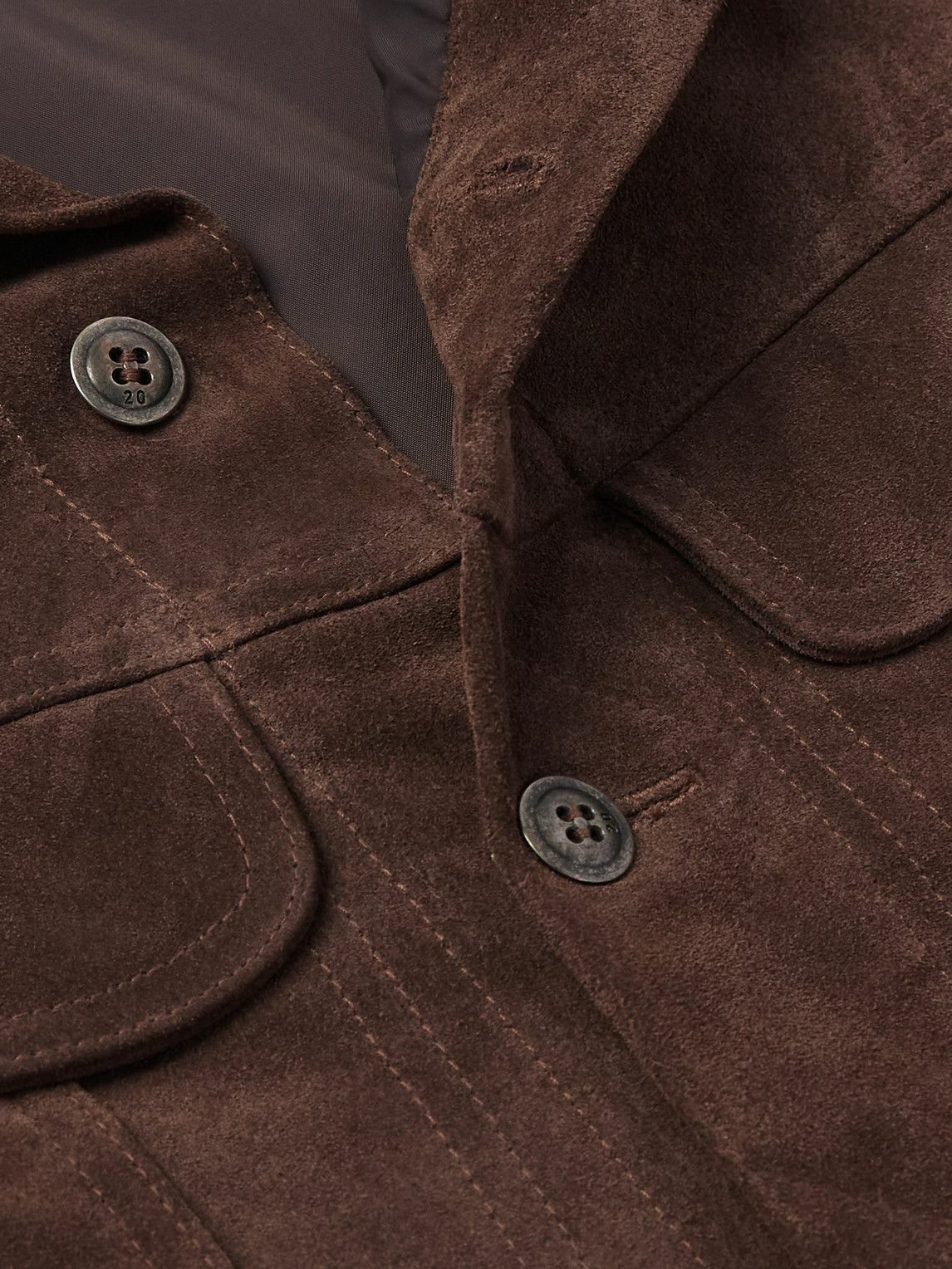 Greg Lauren - Camp-Collar Suede Trucker Jacket - Brown