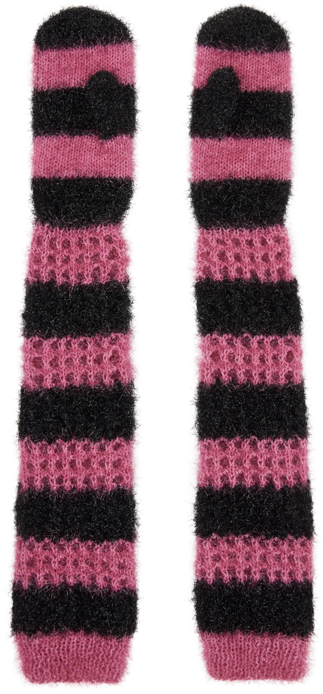 Chopova Lowena Pink & Black Stripped Gloves