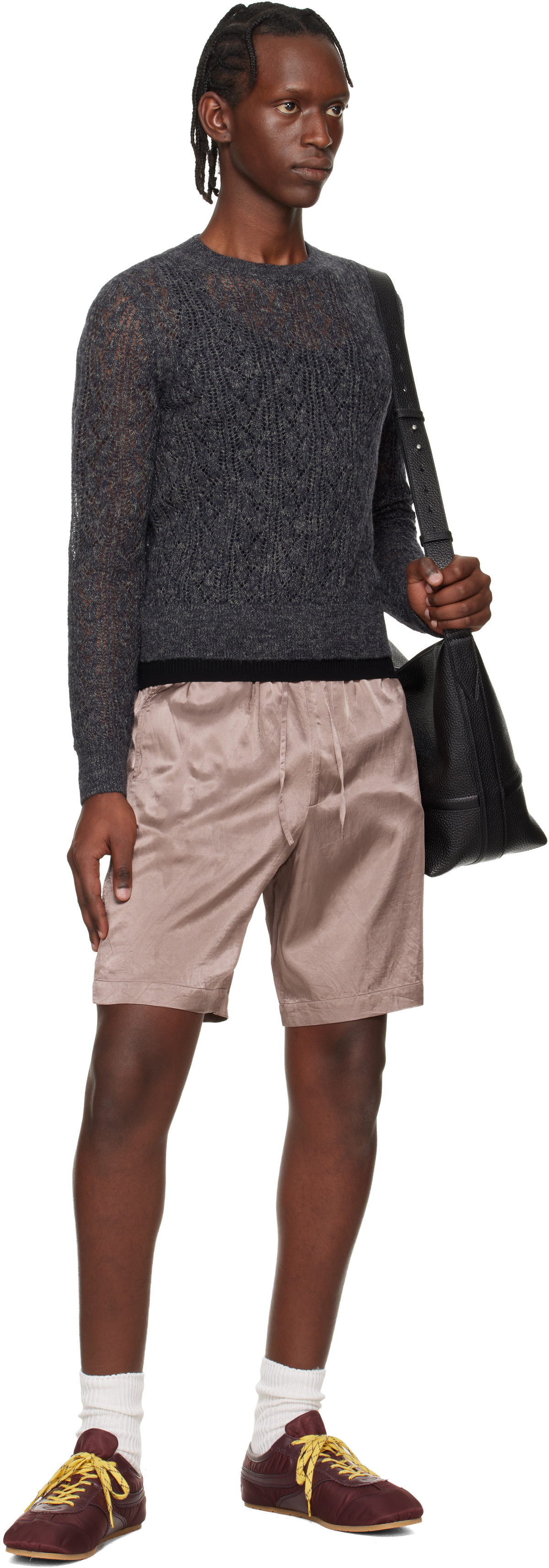 Dries Van Noten Gray Lace Stitch Alpaca Sweater