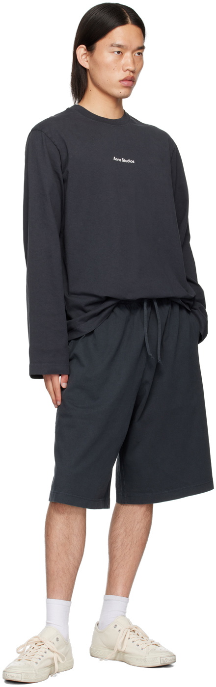 Acne Studios Black Printed Logo Stamp Shorts Acne Studios