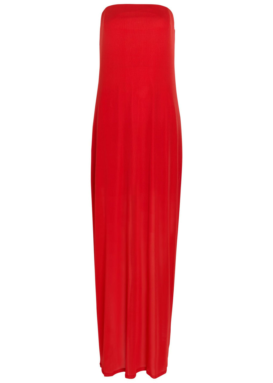 Staud Liliana Strapless Stretch-mesh Maxi Dress Red