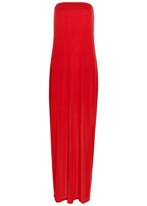 Photo: Staud Liliana Strapless Stretch-mesh Maxi Dress Red