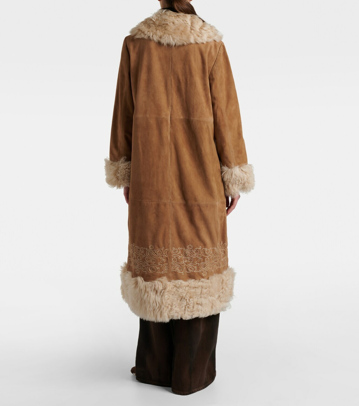 Rixo Cienna embroidered suede coat