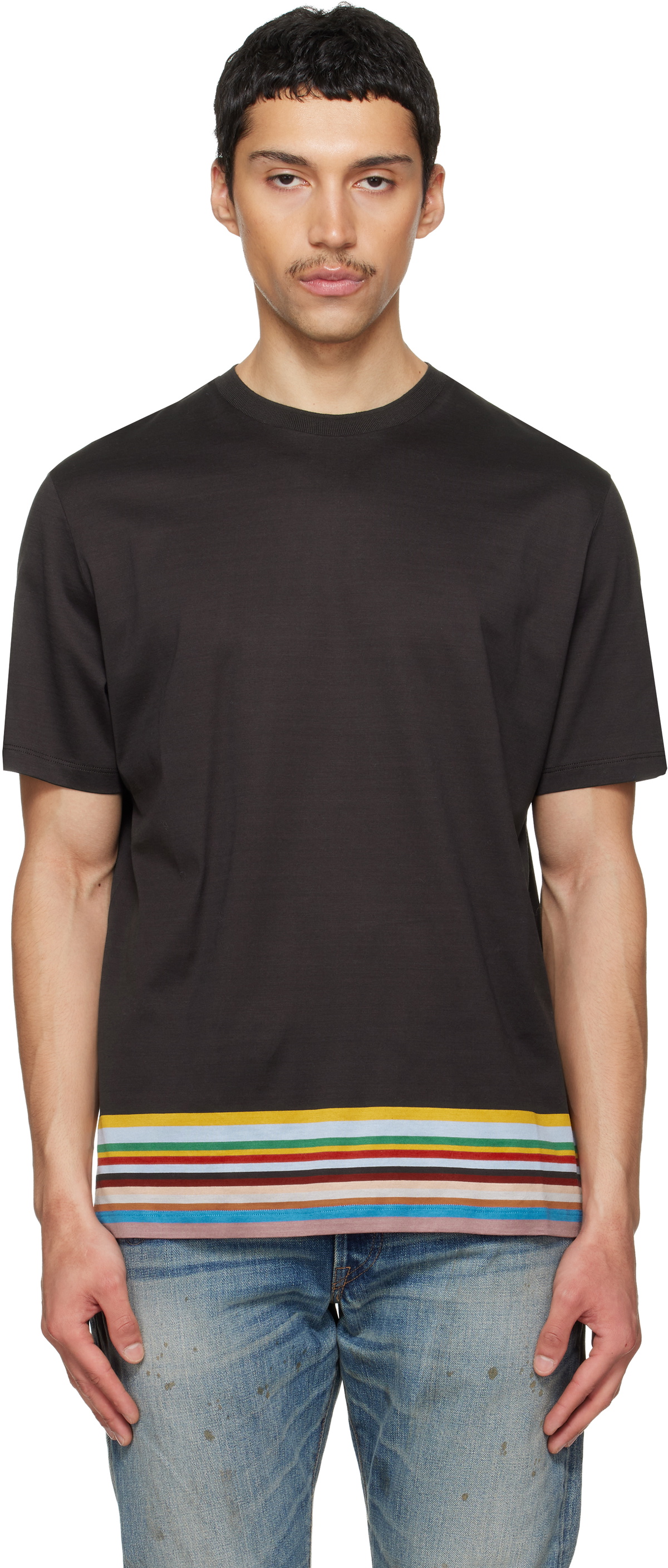 Paul Smith Brown Boarder 'Signature Stripe' T-shirt