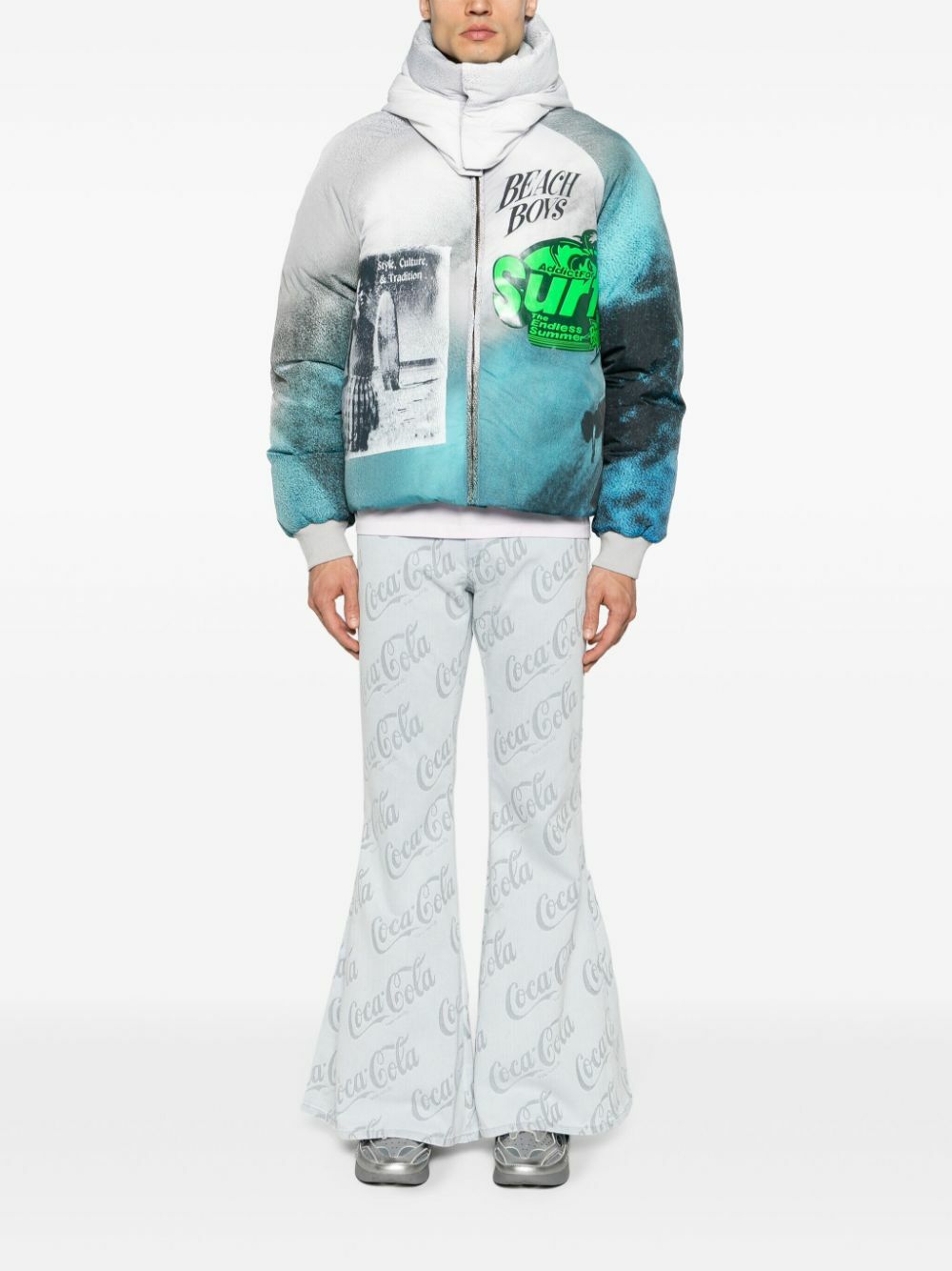 ERL X Coca Cola Cool Grey Low-Rise Flared Jeans