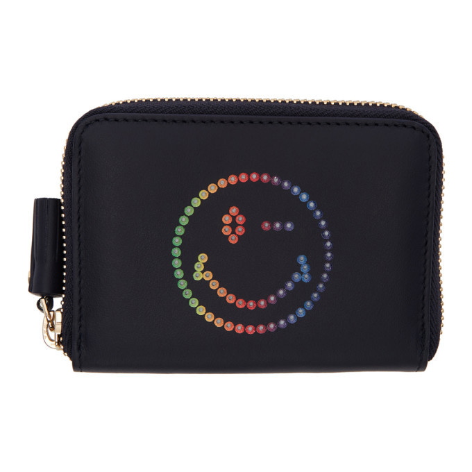 Anya Hindmarch Navy Small Rainbow Wink Round Zip Wallet Anya Hindmarch