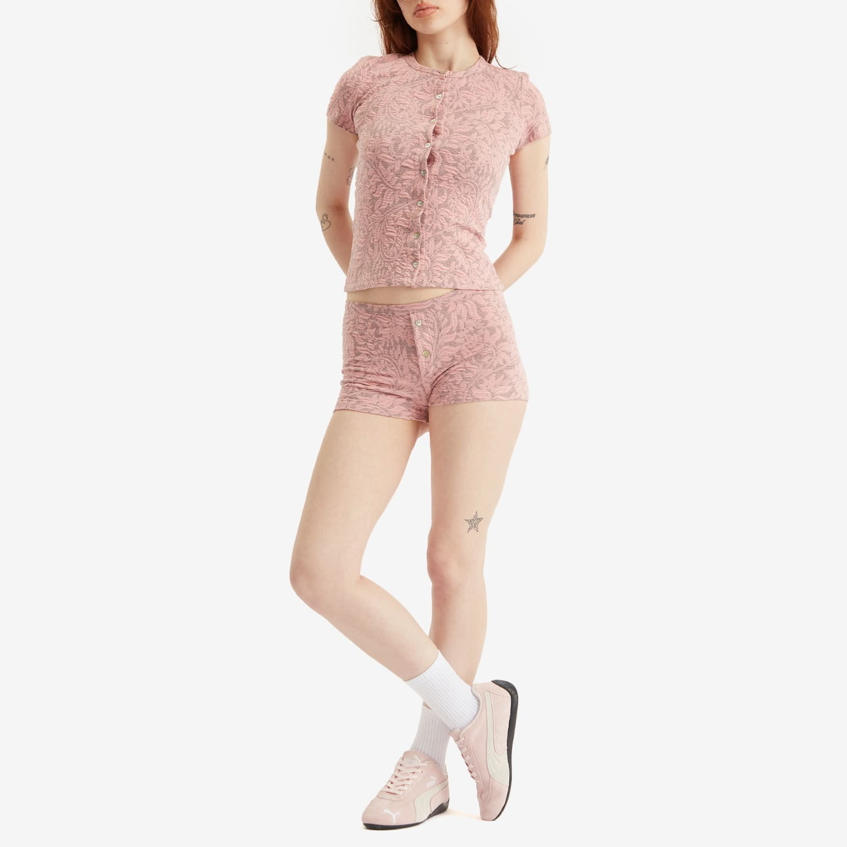 Fruity Booty Women's Posy Jacquard Shorties in Pink/Grey