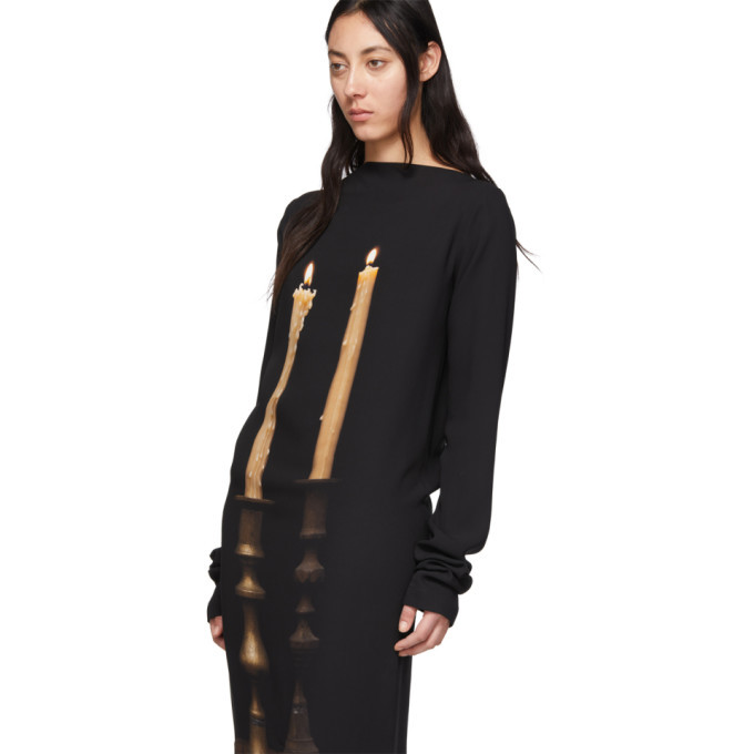 S.R. STUDIO. LA. CA. Black Silk Two Candles Long Sleeve Gown