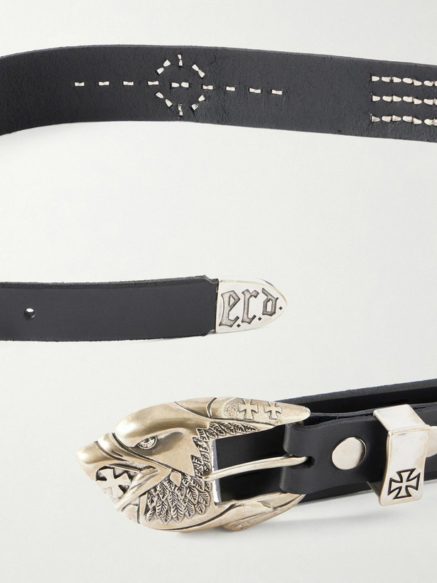 Photo: Enfants Riches Déprimés - 3.8cm Double Eagle Studded Leather Belt - Black