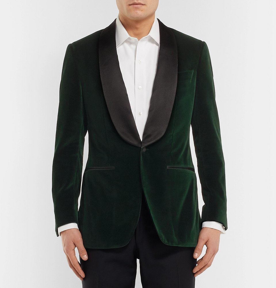 Thom Sweeney Dark Green Slim Fit Satin Trimmed Cotton Velvet Tuxedo Jacket Men Green Thom Sweeney