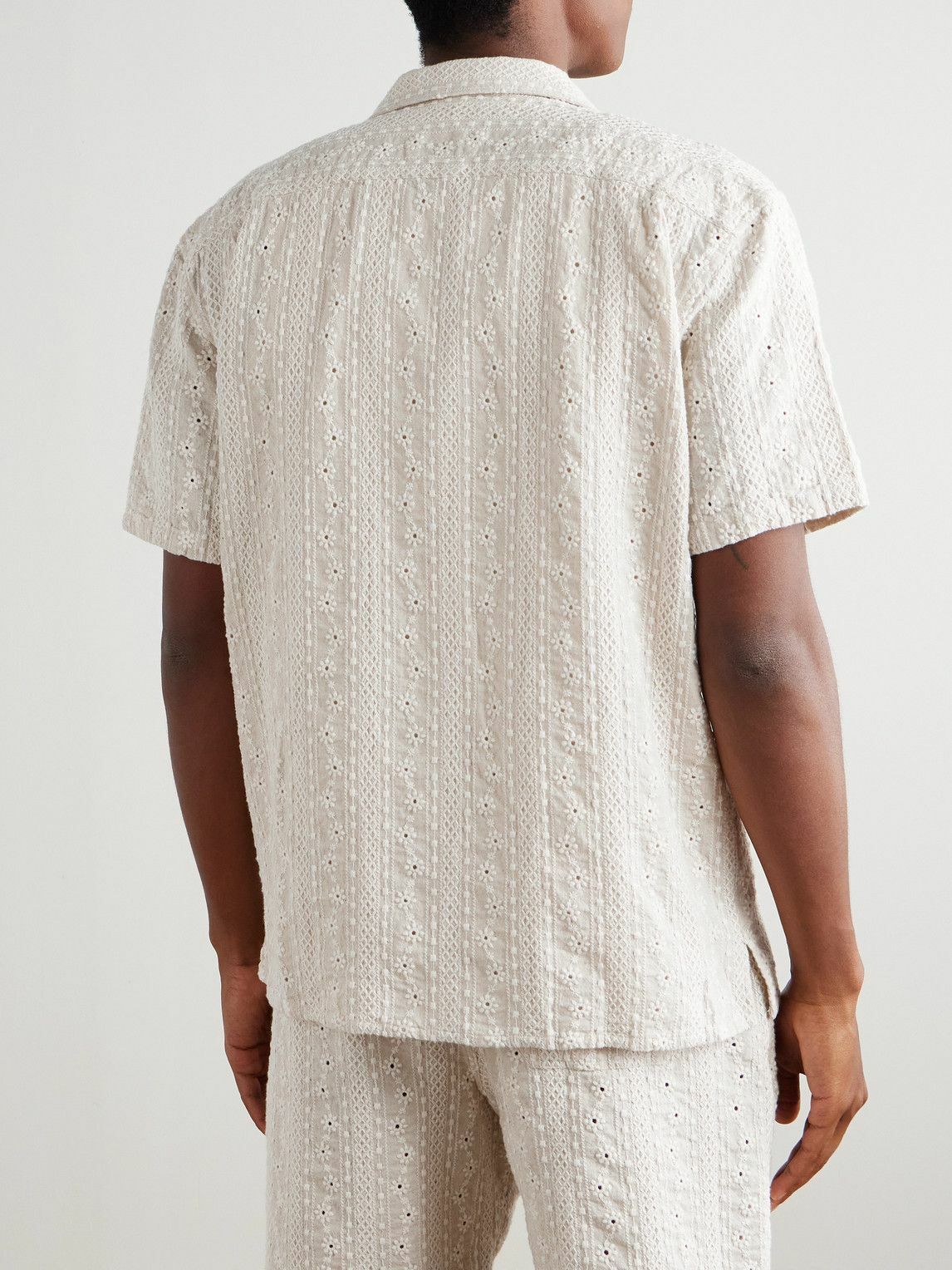Richard James - Camp-Collar Embroidered Cotton and Linen-Blend Shirt - Neutrals