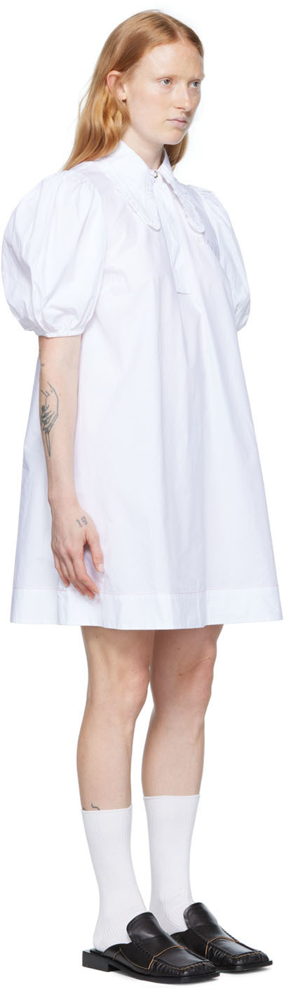 ganni white mini dress GANNI Stretch Cotton Mini Strap Dress with Frill | White | Size 38