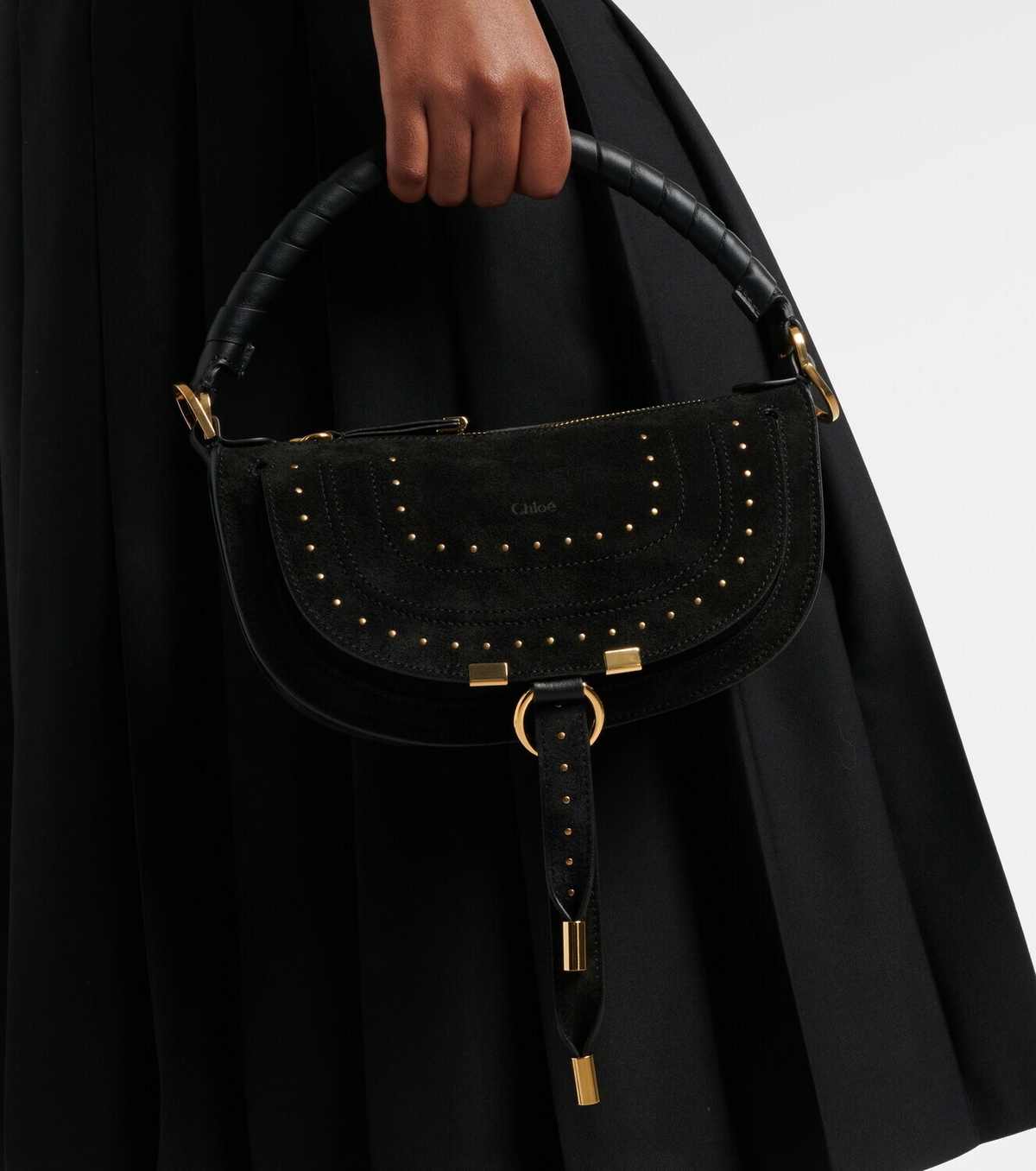 Chloé Marcie Small studded suede shoulder bag