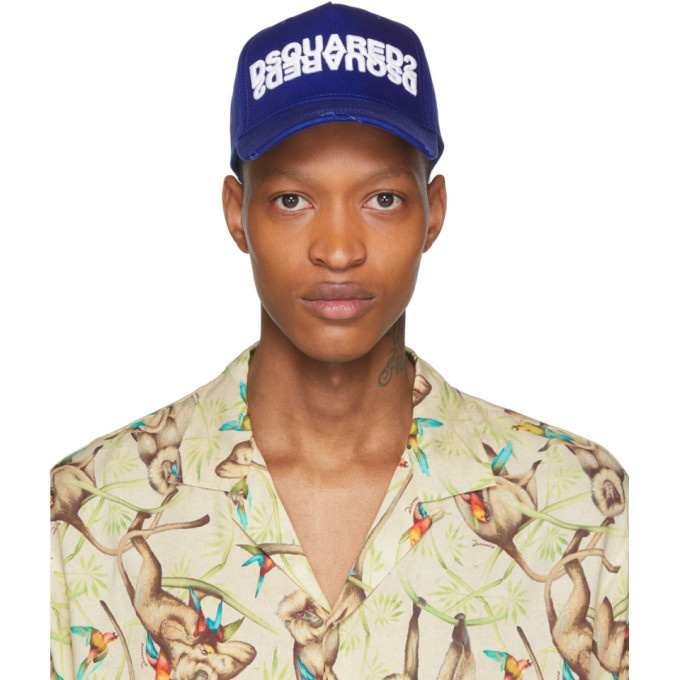 Photo: Dsquared2 Blue and White Mirrored Logo Baseball Cap