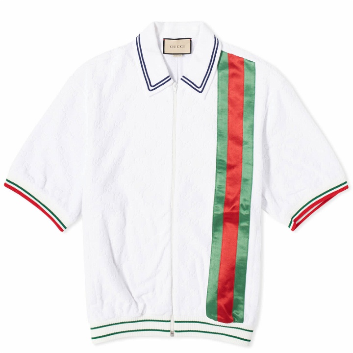 Photo: Gucci Men's Jacquard Stripe Sponge Polo Shirt in White