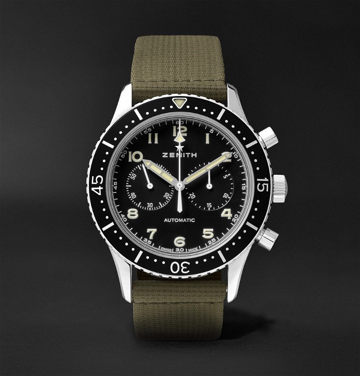 Photo: Zenith - Pilot Cronometro TIPO CP-2 Automatic 43mm Stainless Steel and Leather Watch - Black