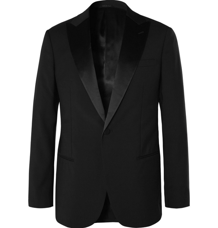 Photo: Giorgio Armani - Black Soho Slim-Fit Mulberry Silk Satin-Trimmed Virgin Wool Tuxedo Jacket - Black