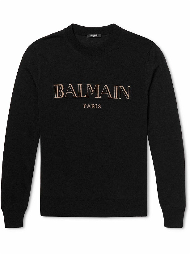Photo: Balmain - Logo-Intarsia Ribbed Merino Wool Sweater - Black