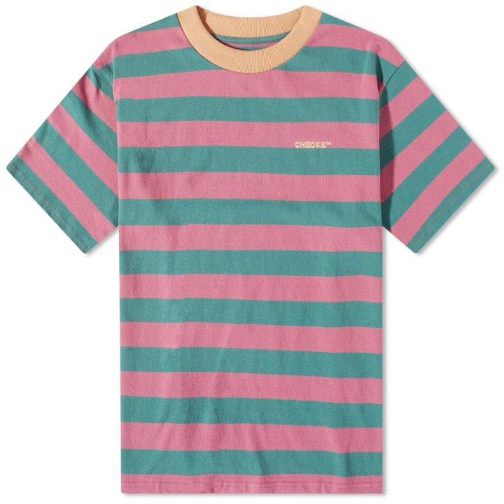 Photo: Checks Downtown Men's Striped T-Shirt in Rose/Teal