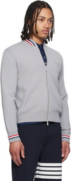 Thom Browne Gray 'Browne 65' Intarsia Zip Up Bomber Jacket