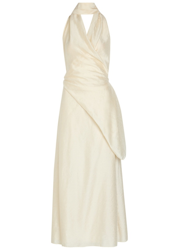 Photo: Solaqua Antonella Embroidered Draped Maxi Dress Ivory
