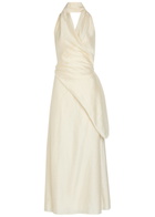 Solaqua Antonella Embroidered Draped Maxi Dress Ivory