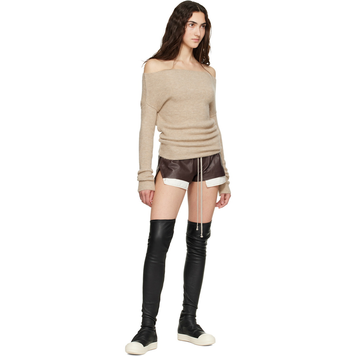 Rick Owens Beige Tower LS Cowl Sweater
