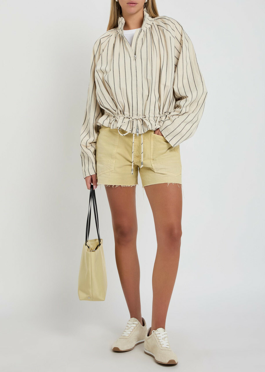 Free People Devon Balloon Striped Cotton Jacket Ivory