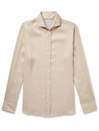 Brunello Cucinelli - Cutaway-Collar Striped Linen and Lyocell-Blend Shirt - Neutrals