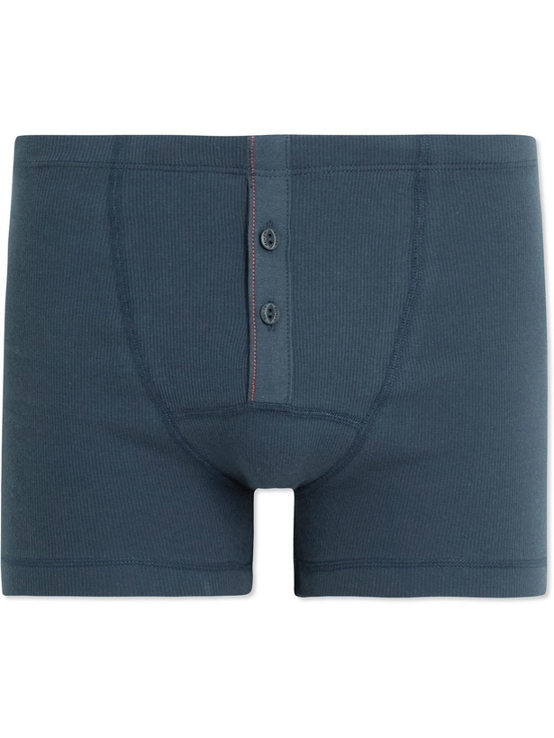 Photo: Hemen Biarritz - Albar Ribbed Organic Stretch-Cotton Boxer Briefs - Blue