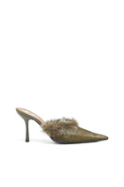 Diesel D-Ten & Half - Mules in nylon with fuzzy trim - Moccasins and Mules Womens in Green