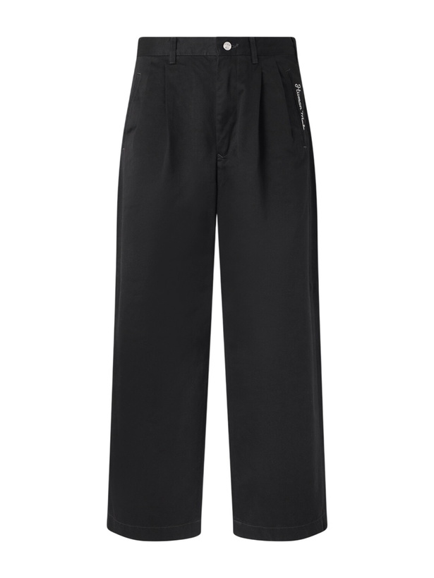 Photo: Human Made - Wide-Leg Logo-Embroidered Pleated Cotton-Twill Chinos - Black