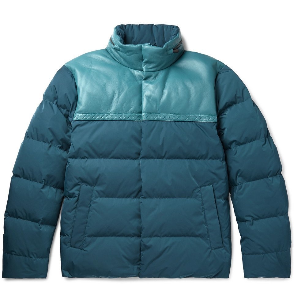 Photo: Bottega Veneta - Panelled Intrecciato Leather and Shell Quilted Down Jacket - Men - Blue