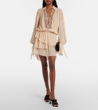 Blumarine Lace-trimmed plissé georgette minidress