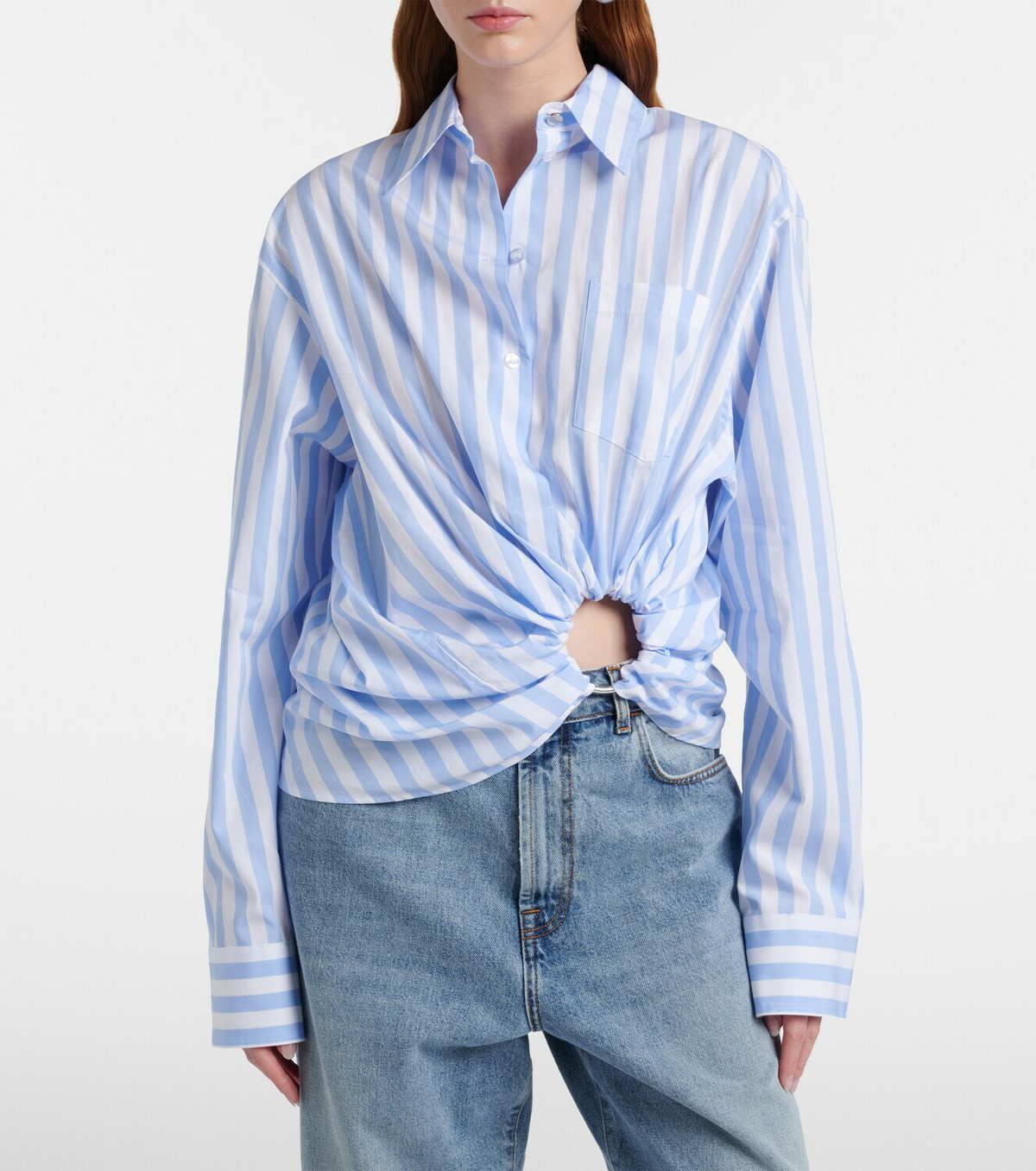 Sportmax Palmizi cutout striped cotton poplin shirt